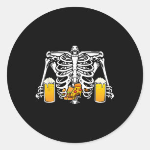 Skeleton Beer Lover Hamburger Pizza Xray Halloween Classic Round Sticker