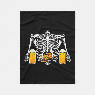 Skeleton Beer Lover Hamburger Pizza Xray Halloween Fleece Blanket