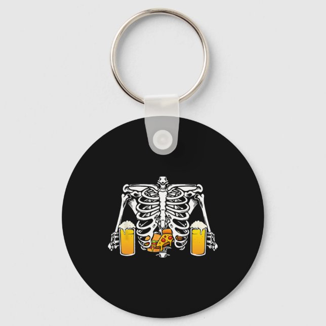 Skeleton Beer Lover Hamburger Pizza Xray Halloween Key Ring (Front)