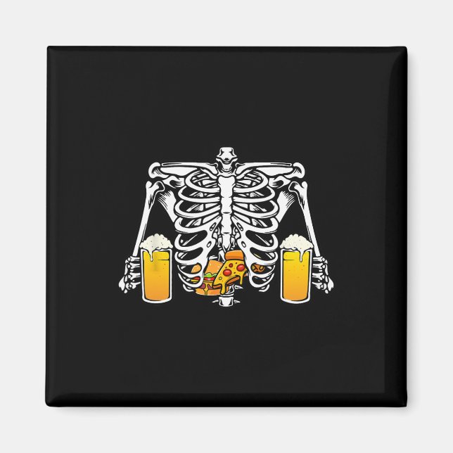 Skeleton Beer Lover Hamburger Pizza Xray Halloween Magnet (Front)