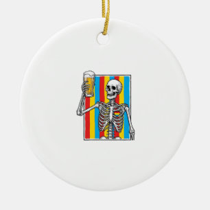 Skeleton Beer Rainbow Vintage Engraving Shirt_1 Ceramic Tree Decoration