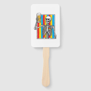 Skeleton Beer Rainbow Vintage Engraving Shirt_1 Hand Fan
