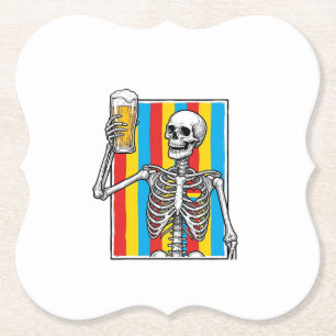 Skeleton Beer Rainbow Vintage Engraving Shirt_1 Paper Coaster