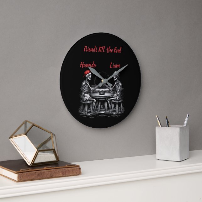 Skeleton Best Friends Cheers Large Clock (Office)