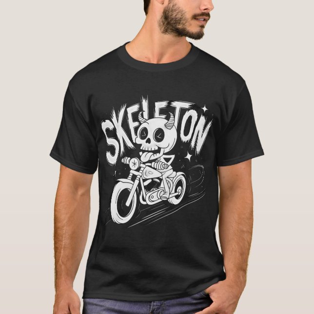 Skeleton Bike Rider – Edgy & Cool Biker T-Shirt (Front)