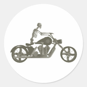 Skeleton Biker / Bike Rider: Halftone Style: Classic Round Sticker
