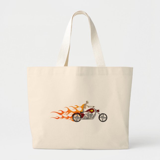 Skeleton Biker & Flames: Large Tote Bag (Front)