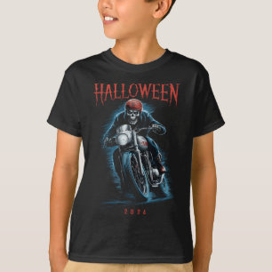 Skeleton Biker On Motorcycle Halloween 2024 Spooky T-Shirt