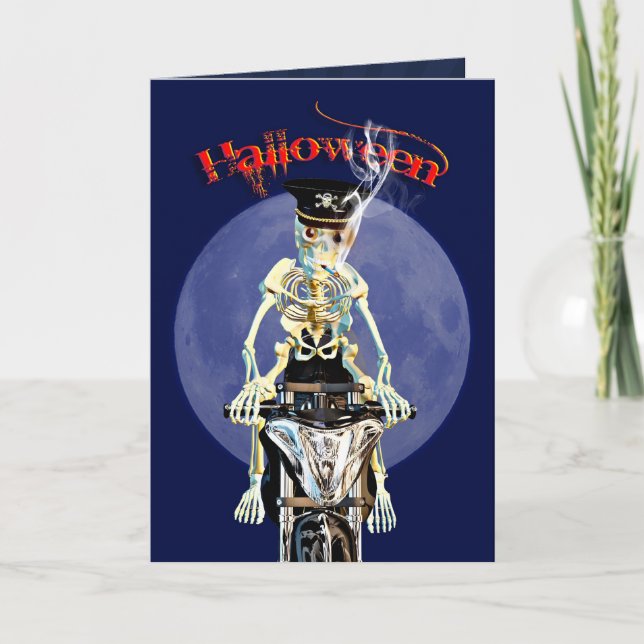 Skeleton biker smoking a cigarette card (Front)