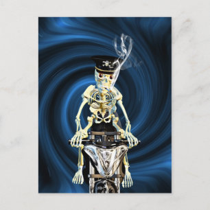 Skeleton biker smoking a cigarette postcard