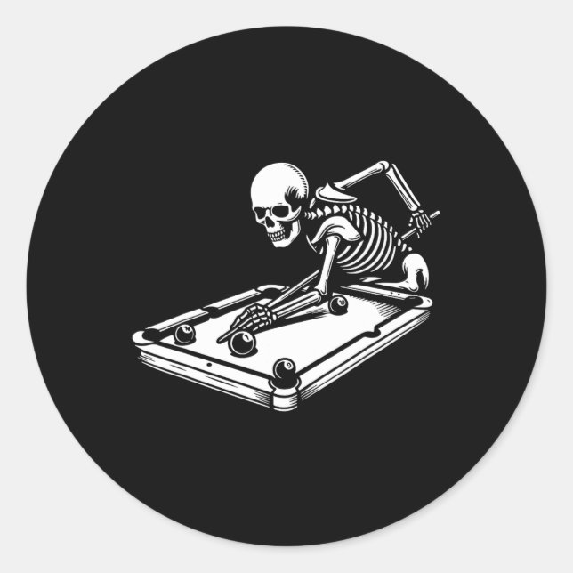 Skeleton Billiards Halloween Pool Snooker Billiard Classic Round Sticker (Front)