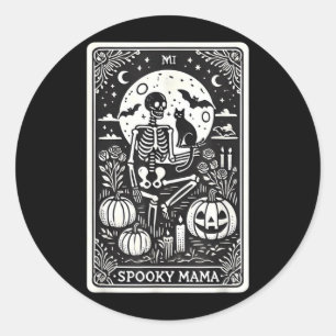 Skeleton Black Cat Tarot Card Halloween Spooky Classic Round Sticker