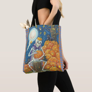 SKELETON, BLACK CATS, JACKS SHOULDER TOTE BAG