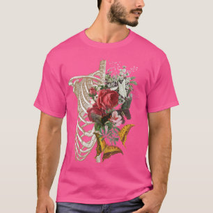 Skeleton Body Red Roses Flower T-Shirt
