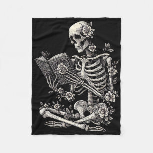 Skeleton Book Floral Skull Halloween Teacher Costu Fleece Blanket