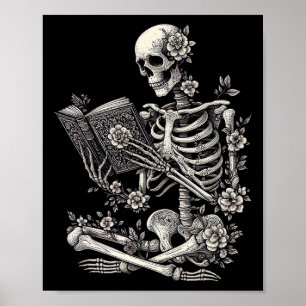 Skeleton Book Floral Skull Halloween Teacher Costu Poster