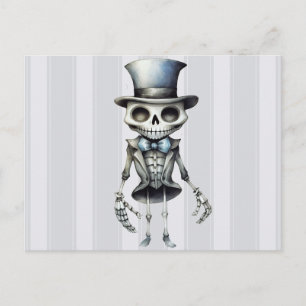 Skeleton Bow Tie Top Hat Grey Stripes Halloween Holiday Postcard