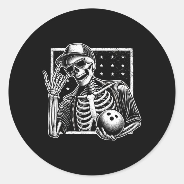 Skeleton Bowling Player Birthday Halloween Mens Wo Classic Round Sticker (Front)