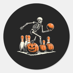 Skeleton Bowling Player Funny Bowler Halloween  Classic Round Sticker