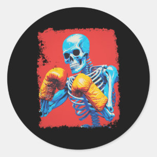 Skeleton Boxing Classic Round Sticker