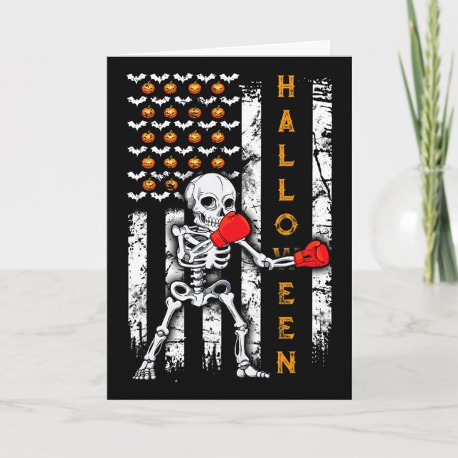 Skeleton Boxing Halloween Boxer Kickboxing Mma Us  Card (Front)