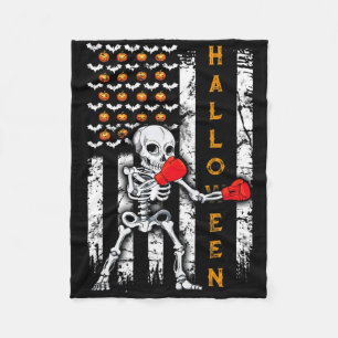Skeleton Boxing Halloween Boxer Kickboxing Mma Us  Fleece Blanket