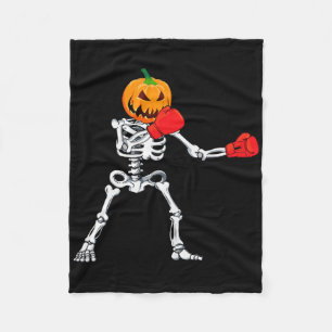 Skeleton Boxing Halloween Pumpkin Kickboxing Mma Fleece Blanket