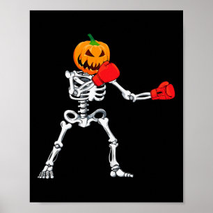 Skeleton Boxing Halloween Pumpkin Kickboxing Mma Poster