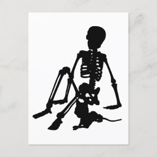 skeleton Boy and his pet cat silhouette art Postcard