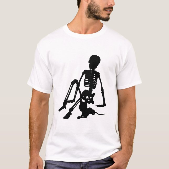 skeleton Boy and his pet cat silhouette art T-Shirt (Front)