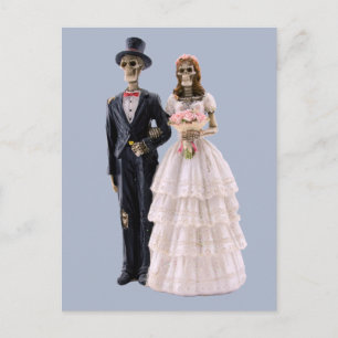 Skeleton bride and groom postcard