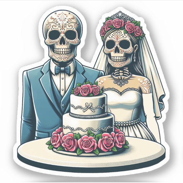 Skeleton Bride And Groom Wedding day of dead Art  (Front)