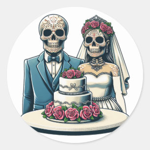 Skeleton Bride And Groom Wedding day of dead Art  Classic Round Sticker