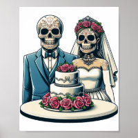 Skeleton Bride And Groom Wedding day of dead Art