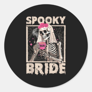 Skeleton Bride Drinking Coffee Wedding Halloween C Classic Round Sticker