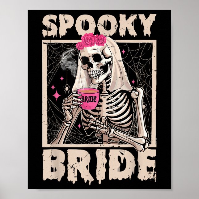 Skeleton Bride Drinking Coffee Wedding Halloween C Poster (Front)