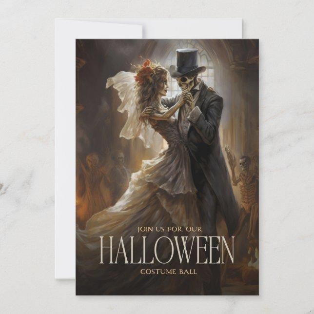 Skeleton Bride Groom Couple Adult Halloween Party Invitation (Front)