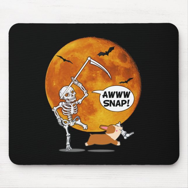 Skeleton Broken Leg Halloween Corgi Reaper Scythe  Mouse Pad (Front)