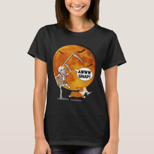 Skeleton Broken Leg Halloween Corgi Reaper Scythe  T-Shirt
