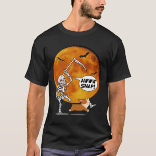 Skeleton Broken Leg Halloween Corgi Reaper Scythe  T-Shirt