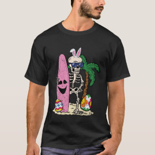 Skeleton Bunny Ears Surfer Easter Egg Hunting Surf T-Shirt
