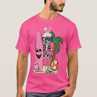 Skeleton Bunny Ears Surfer Easter Egg Hunting Surf T-Shirt