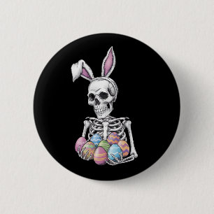 Skeleton Bunny Holding Easter Eggs Funny Rabbit 6 Cm Round Badge