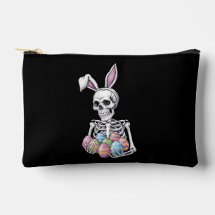 Skeleton Bunny Holding Easter Eggs Funny Rabbit Accessory Pouch