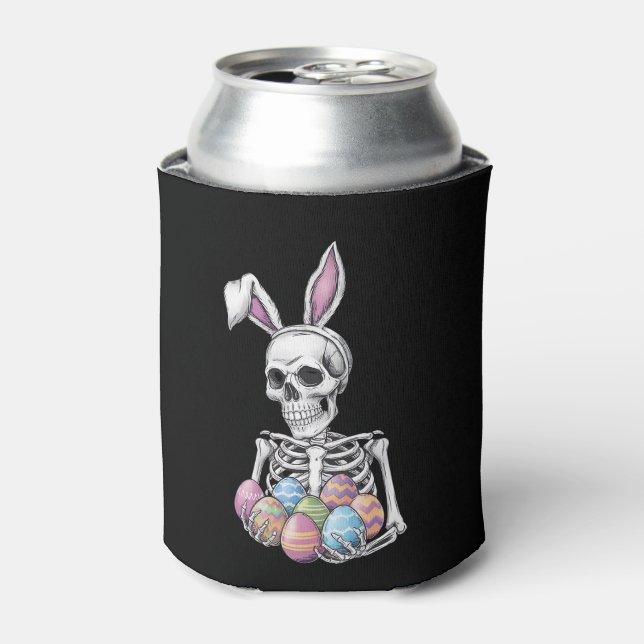 Skeleton Bunny Holding Easter Eggs Funny Rabbit Can Cooler (Can Front)
