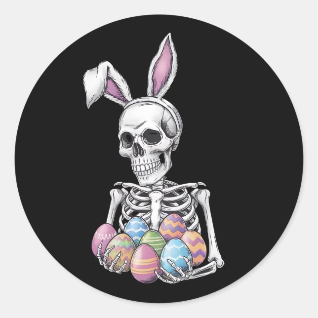Skeleton Bunny Holding Easter Eggs Funny Rabbit Classic Round Sticker (Front)