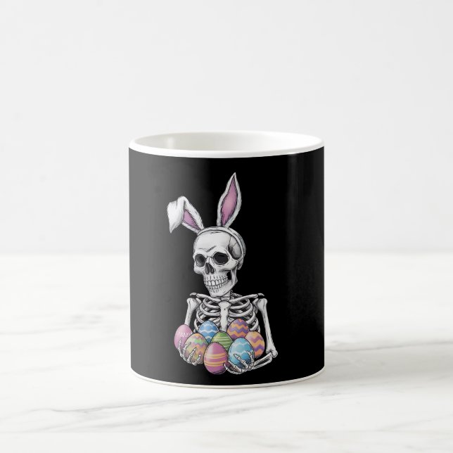 Skeleton Bunny Holding Easter Eggs Funny Rabbit Coffee Mug (Center)