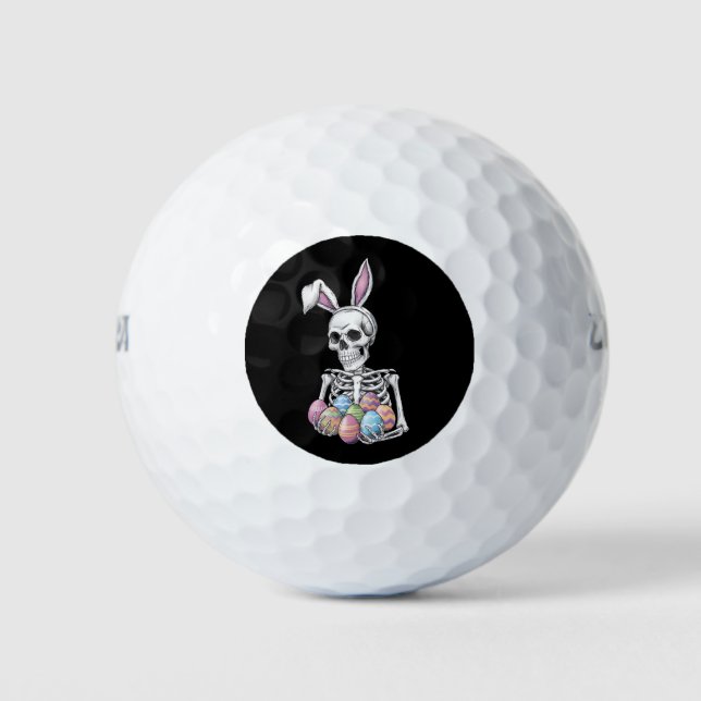 Skeleton Bunny Holding Easter Eggs Funny Rabbit Golf Balls (Front)