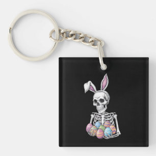 Skeleton Bunny Holding Easter Eggs Funny Rabbit Key Ring