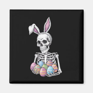 Skeleton Bunny Holding Easter Eggs Funny Rabbit Magnet